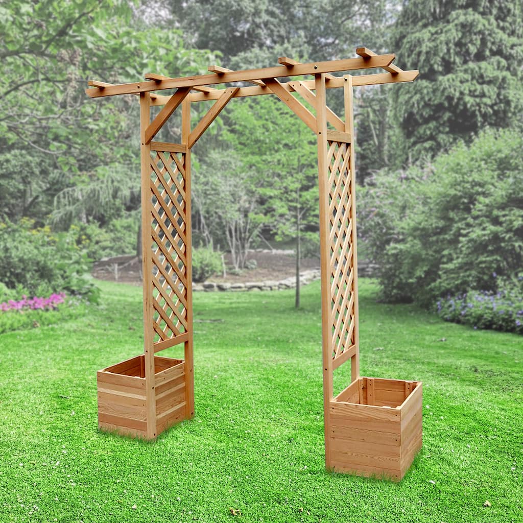 ALEKO Outdoor Wooden Garden Arbor with Planter Boxes and Trellis Sides