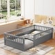preview thumbnail 2 of 10, Grey Twin Size Pine Floor Bed Frame with Fence