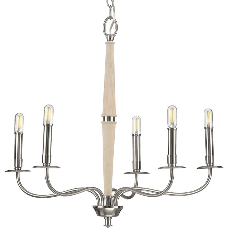 Durrell Collection 5-Light Brushed Nickel Coastal Chandelier Light - 12.500" x 30.000" x 13.000"