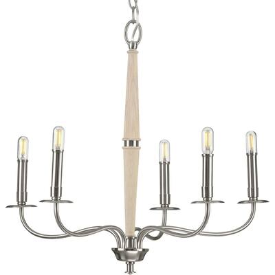 Durrell Collection 5-Light Brushed Nickel Coastal Chandelier Light - 12.500" x 30.000" x 13.000"