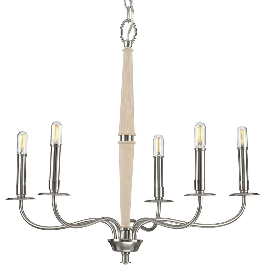 Durrell Collection 5-Light Brushed Nickel Coastal Chandelier Light - 12.500" x 30.000" x 13.000"