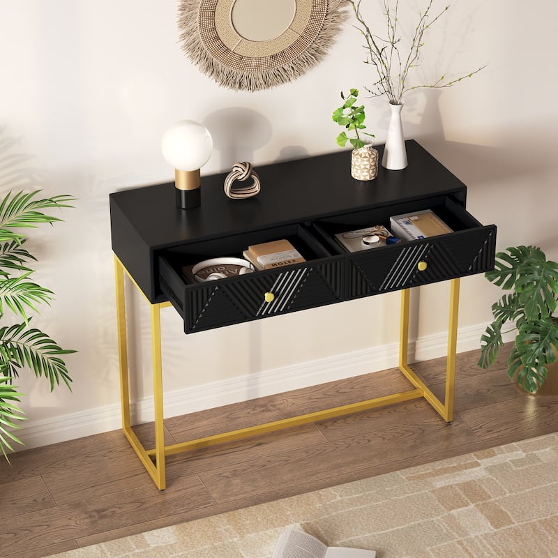 Console Table Entryway Table, Modern Sleek Console Table with Storage - Black