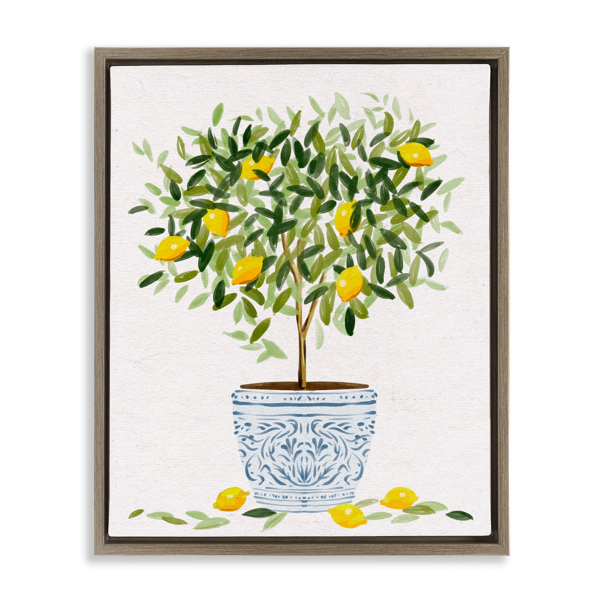 Stupell Lemon Tree Detailed Planter Framed Floater Canvas Wall Art Design by Ziwei Li