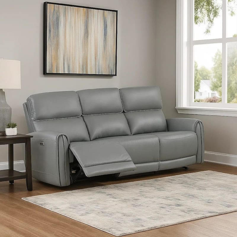 Sily Power Reclining Sofa, Gray Faux Leather, 81 Inch, USB Ports