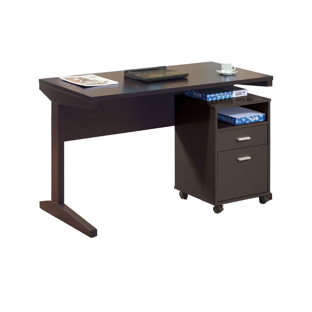 Desk w File Cabinet, 2 Storage Drawers, 47 Inch Red Cocoa Brown