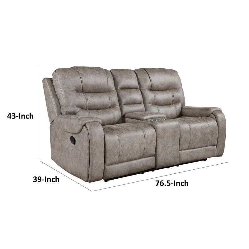 Erron Manual Double Recliner Loveseat with Console, Gray Brown 77 Inch