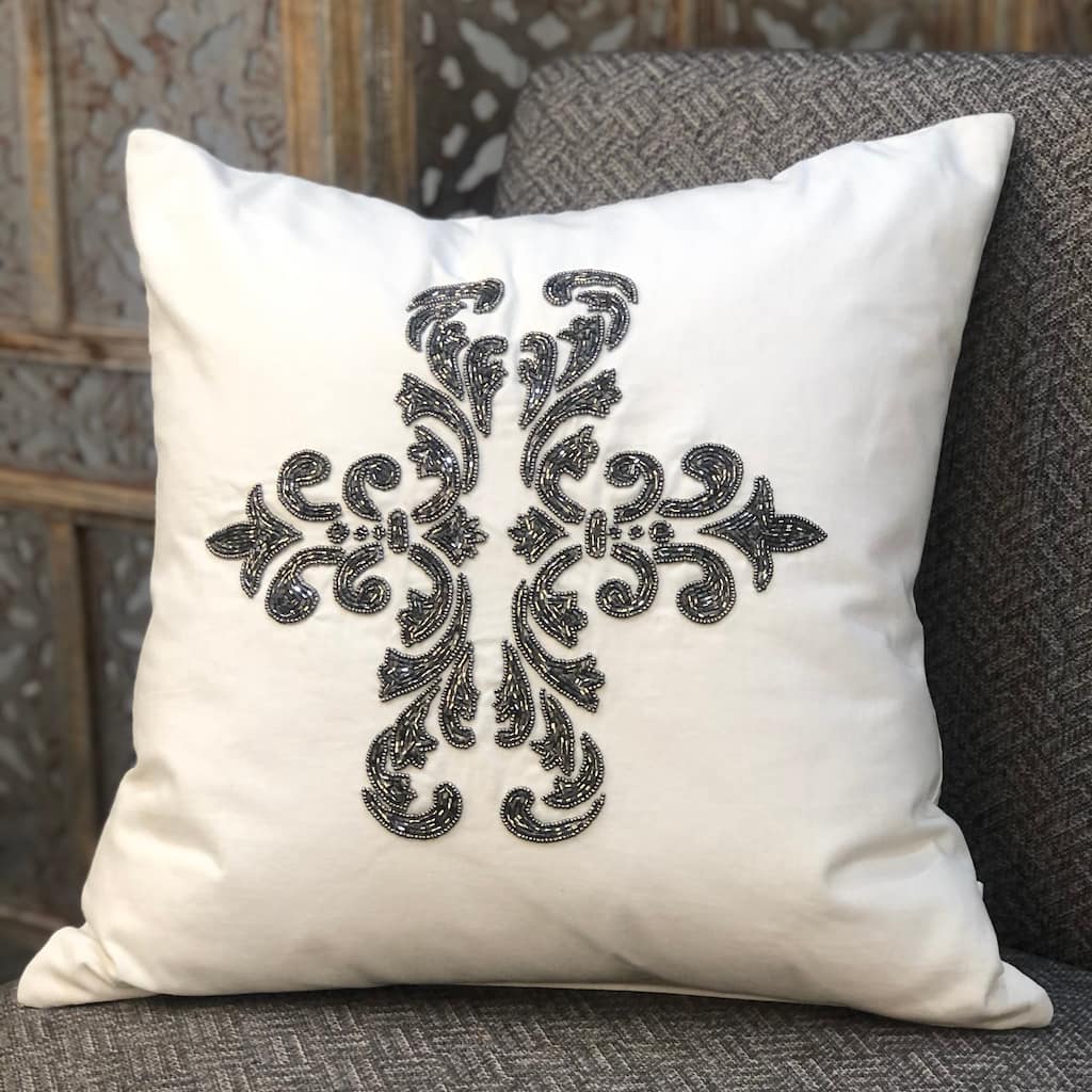 Pillow - Romano 20" x 20" with Beaded Embroidery - Feather / Down Fill