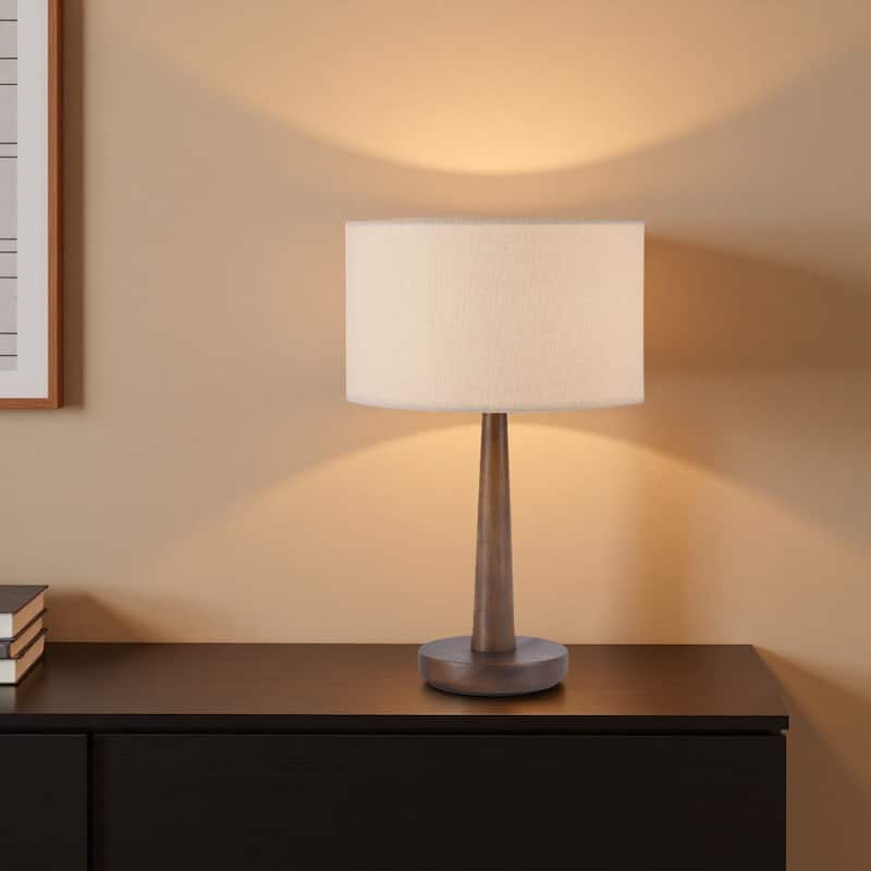 18.5 in. Retro Walnut Wooden Table Lamp with Velvet Shade and Solid Wood Base