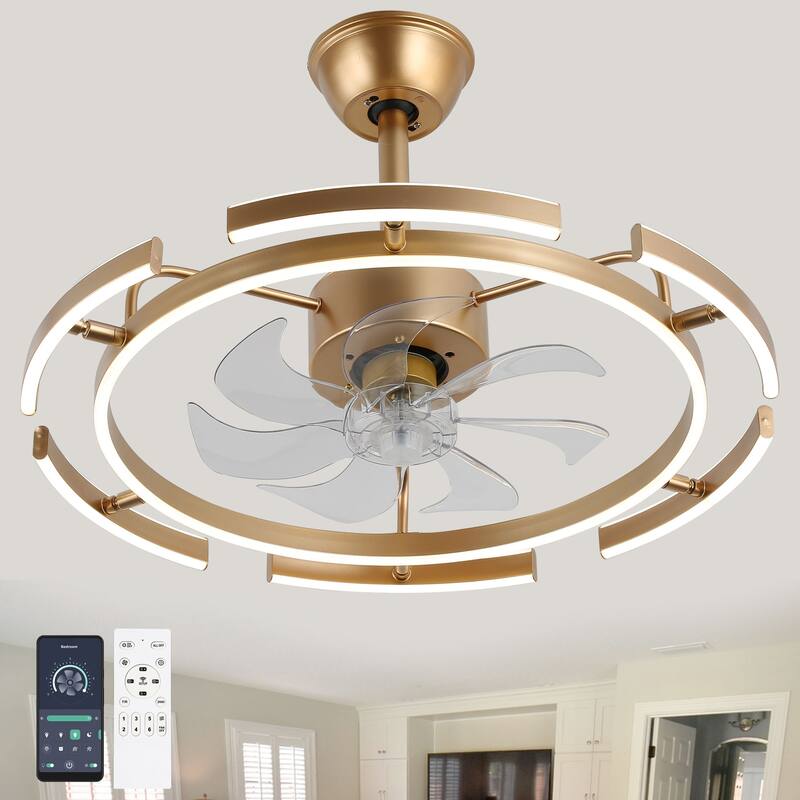 Oaks Aura DeClue 24in. 6 DIY-Shape Smart Ceiling Fan with Light,Cyberpunk Futuristic 6-Speed Quiet Ceiling Fan w/ Remote - Gold