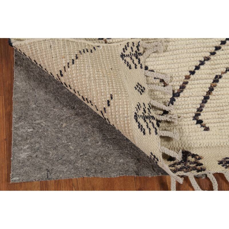 Ivory Striped Moroccan Oriental Rug Hand-Knotted Wool Carpet - 3'11"x 6'8"