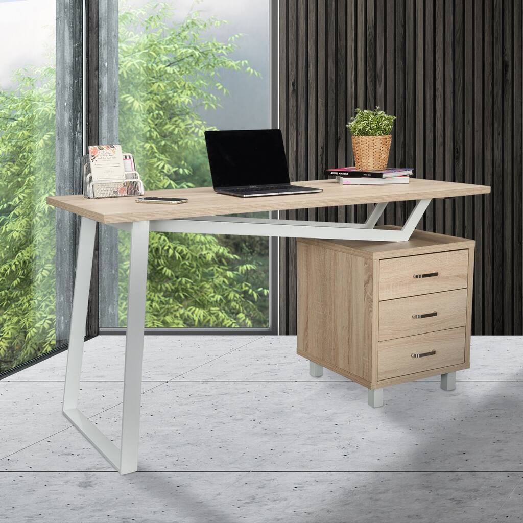Topcraft Wooden Computer Desk with Storage, Sand