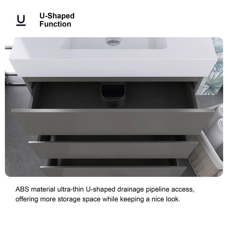 Freestanding Bathroom Vanity with White Solid Surface Top