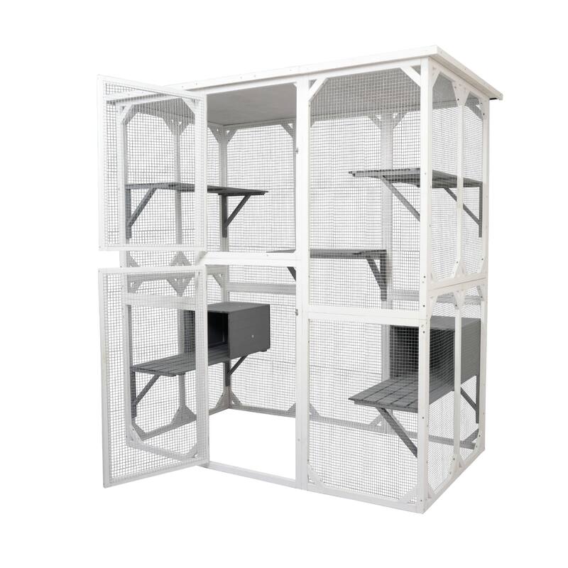 cat cage box lovely house cute pet play speace Wooden White Medium