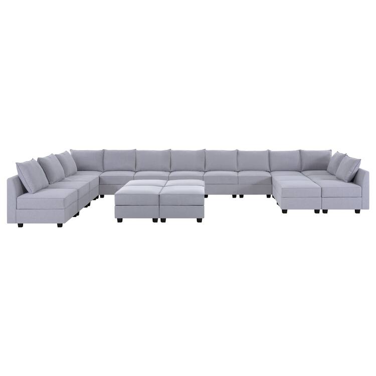Convertible U Shaped 13 Piece Modular Sofa Sectional Modular Couch with Chaise Oversized Sofa Sleeper Couch - 13-Seater with 6 Ottoman,Gray
