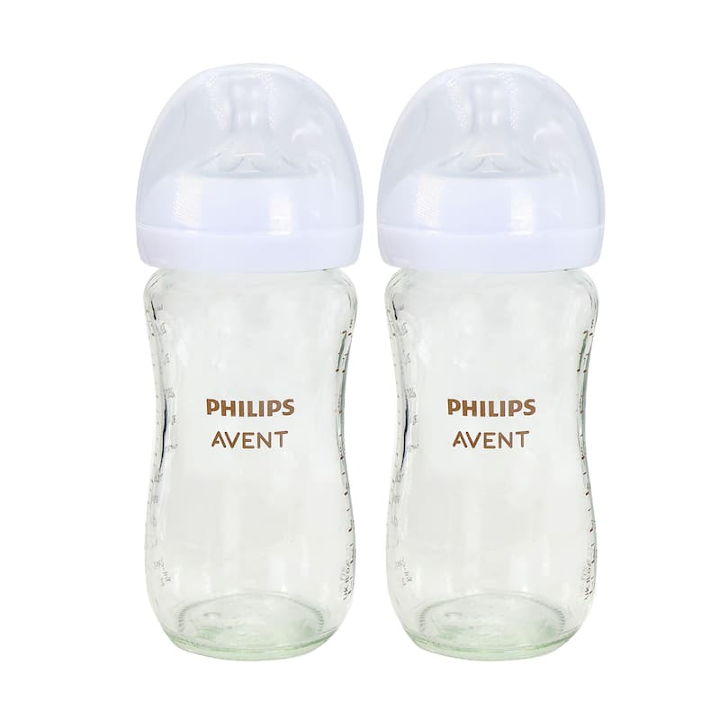Philips Avent Natural Glass Baby Bottles with Natural Response Nipples (Medium Flow, Flow 3), 8oz, 2-Pack, SCY913/02 - Clear - Glass
