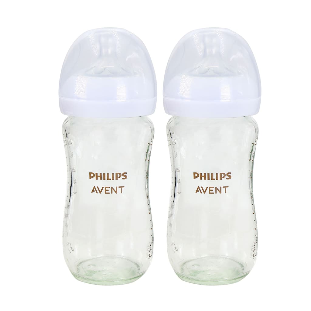 Philips Avent Natural Glass Baby Bottles with Natural Response Nipples (Medium Flow, Flow 3), 8oz, 2-Pack, SCY913/02