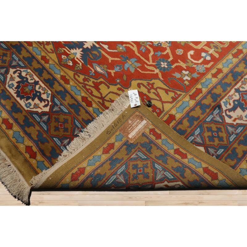7'11''x9'11'' Hand Knotted Wool Orange Heriz Traditional Area Rug - 7' 11'' x 9' 11''