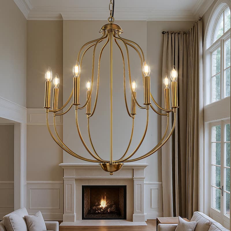 26'' 8-Light Modern Matt Black Classic Candelabra Chandelier Farmhouse Candle Pendant Light For Living Room Dining Room - W26''