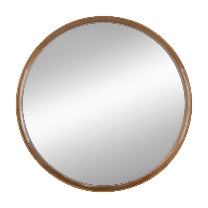 31.5" Round Pine Wood Wall Mounted Mirror