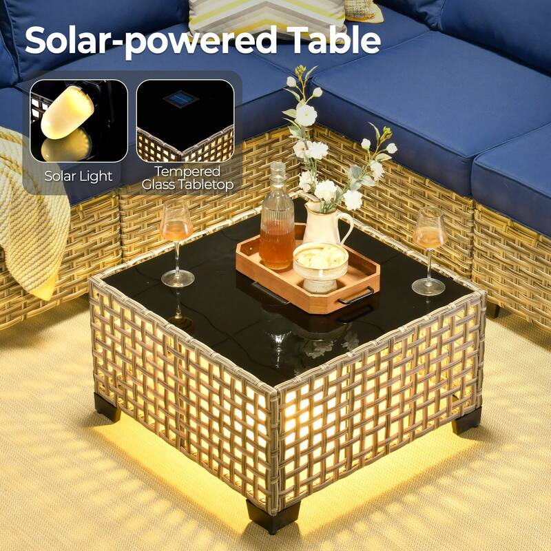 HOOOWOOO 10-piece Rattan Wicker Patio Outdoor Furniture Fire Pit Set with Swivel Rocking Chairs