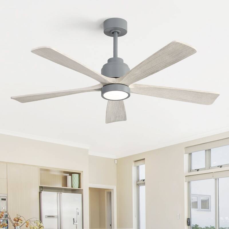 52" Solid Wood Noiseless Ceiling Fans with Dimmable LED Light Optional and Remote, 6-Speed Reversible DC Motor,Smart Optional