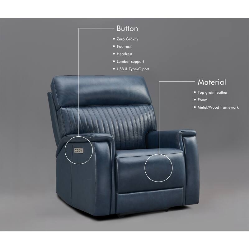122''W 4-Seat Premium Genuine Leather triple-Power Sofa set with Zero Gravity, Adjustable Headrest & Lumbar Support