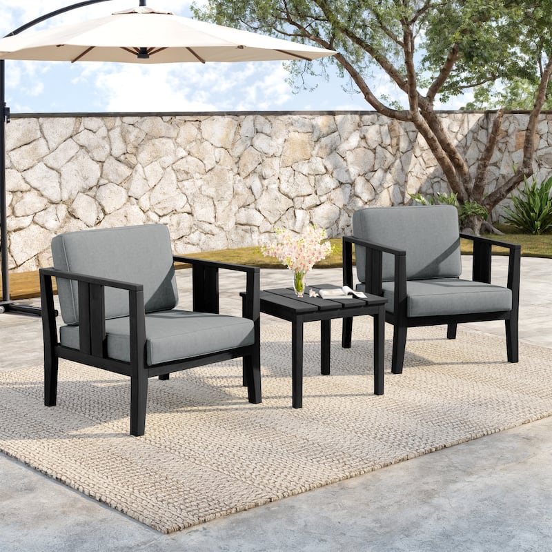 Teak Wood Upholstery Water-resistant Outdoor Armchair and Side Table Set (Set of 3)