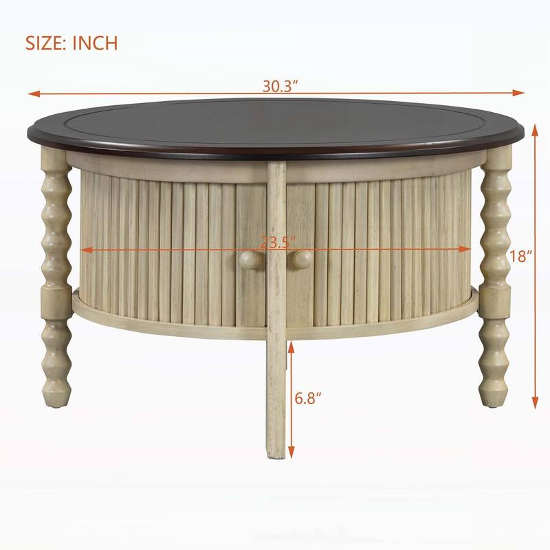 Mid Century Modern Slatted Design Coffee Table with Storage,for Small Living Rooms
