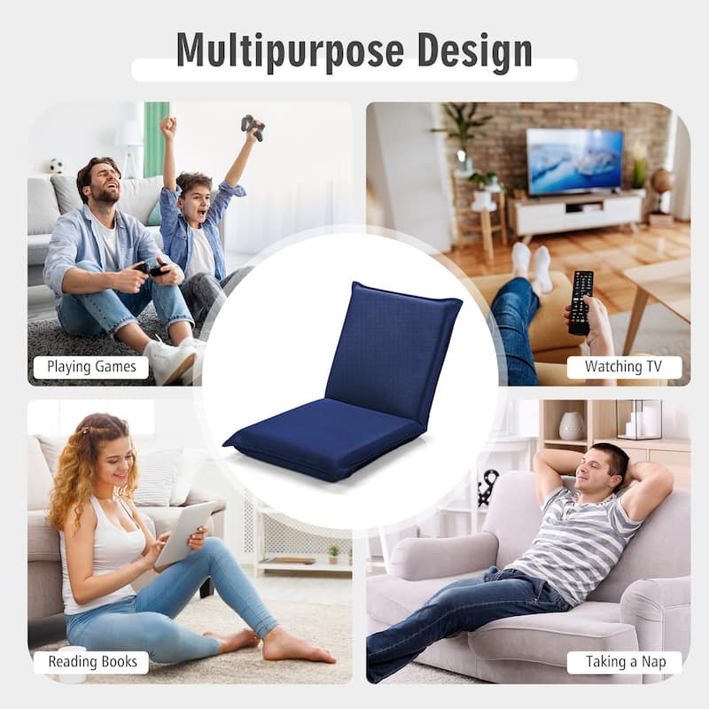 6-Position Floor Chair with Steel Pipe Frame and Breathable Mesh Thick Sponge Portable Design - 39.5" x 18" x 3"