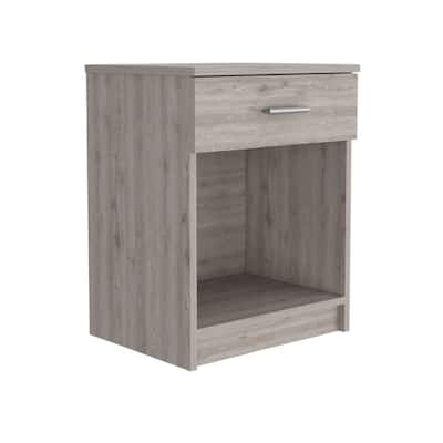 22" Light Gray Wood One Drawer Nightstand Modern Accent Table with Open Shelf