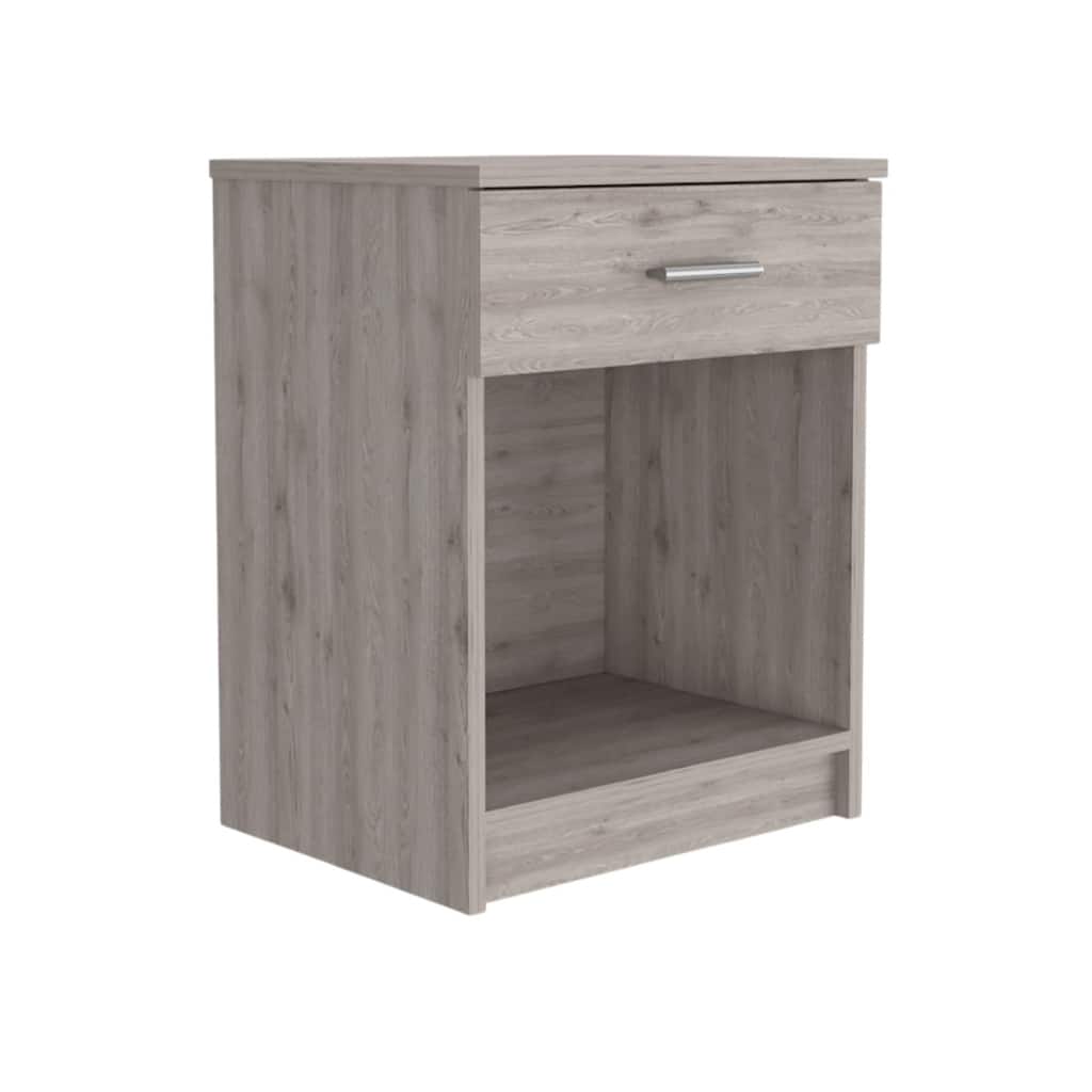 22" Light Gray Wood One Drawer Nightstand Modern Accent Table with Open Shelf