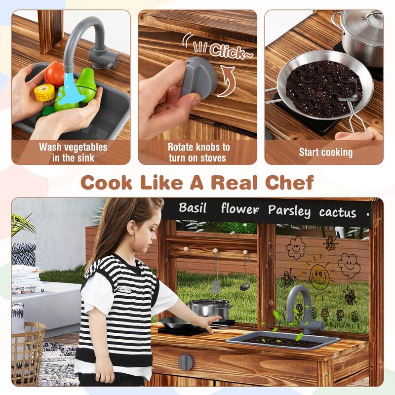 Costway Kids Mud Kitchen Set with Removable Sink Faucet Dual Stoves 4 - See Details