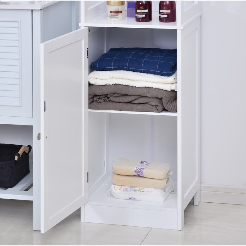 kleankin Freestanding Bathroom Tall Storage Cabinet Organizer Tower with Open Shelves & Compact Design