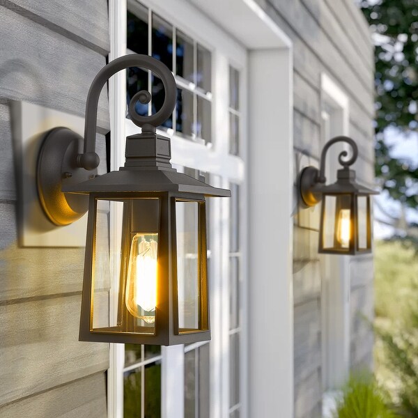 1 Light Black Outdoor Wall Light Exterior Wall Lantern 13.7 H x 5.9 W Matte Black