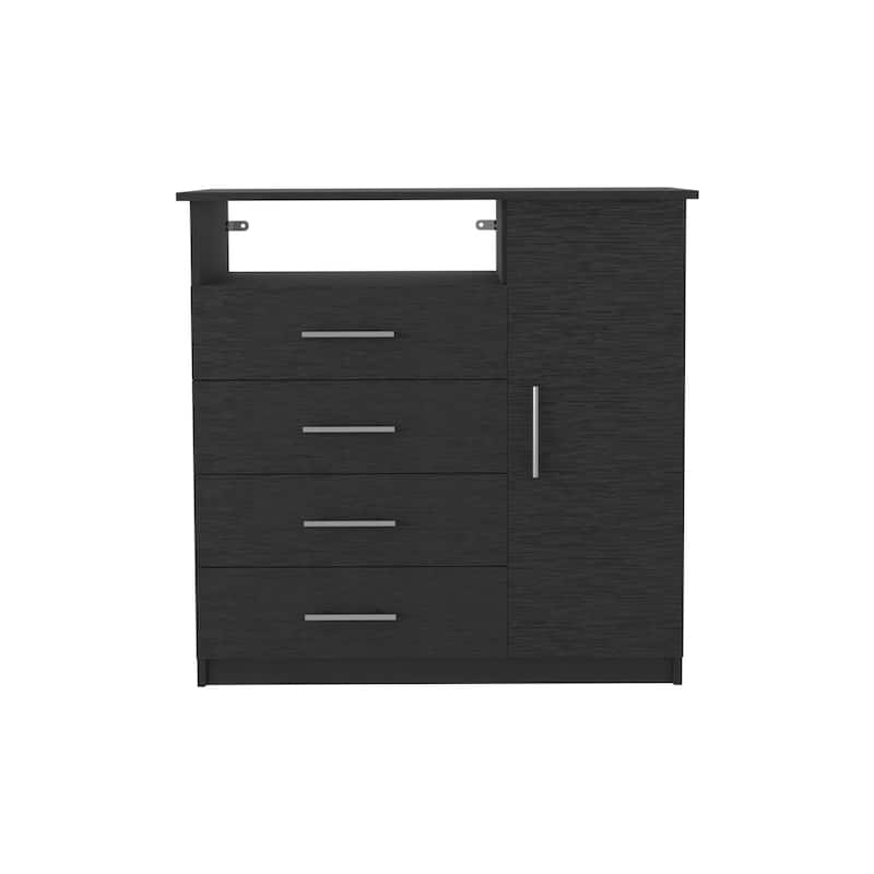 TUHOME Peru 4 Drawer Dresser with Vertical Cupboard & Open Shelf