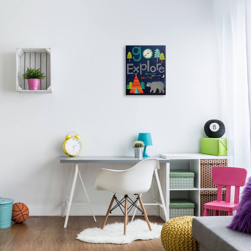 Stupell Go Explore Night Time Tee Pee with Bear Stretched Canvas Wall Art, 16 x 1.5 x 20, Made in USA - Multi-color