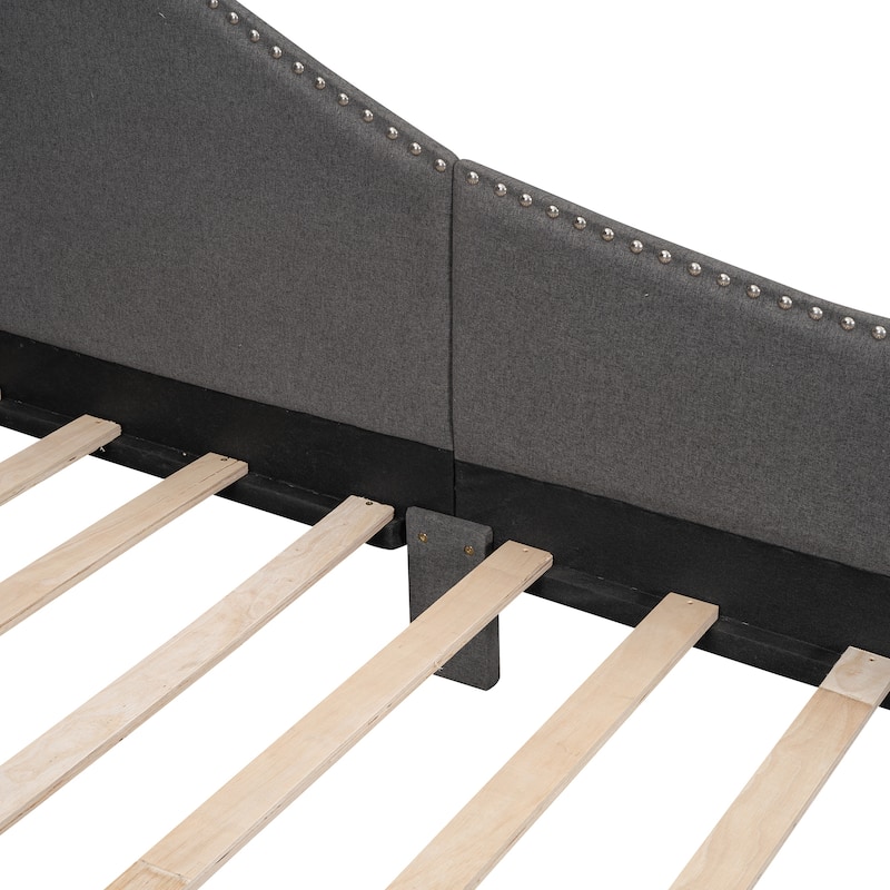 Roomfitters Twin/Full Size Upholstered Daybed with Headboard Armrests and Strong Support Legs, Charcoal