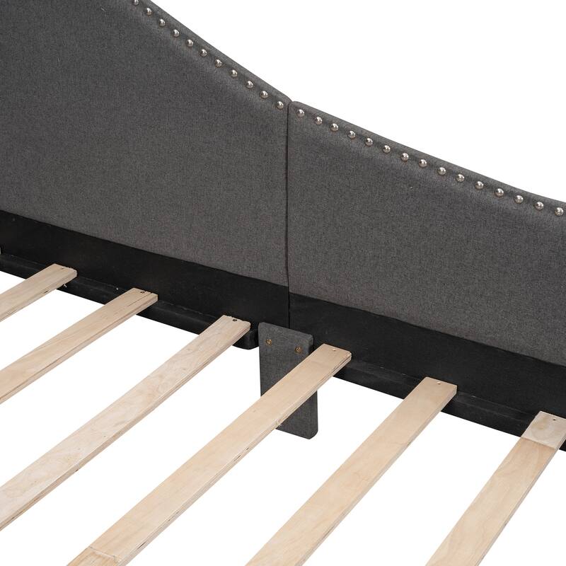 Twin Size Upholstered Daybed with Headboard, Armrest, and Support Legs in Grey