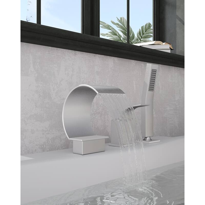 Roman Tub Faucet 3 Holes Deck Mount Bathtub Faucet with Handheld Shower Sprayer
