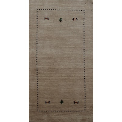 Hand Knotted Oriental 100% Wool Carpet Tribal Animal Pictorial Peach Gabbeh Runner Rug - 4' 8'' X 2' 3''
