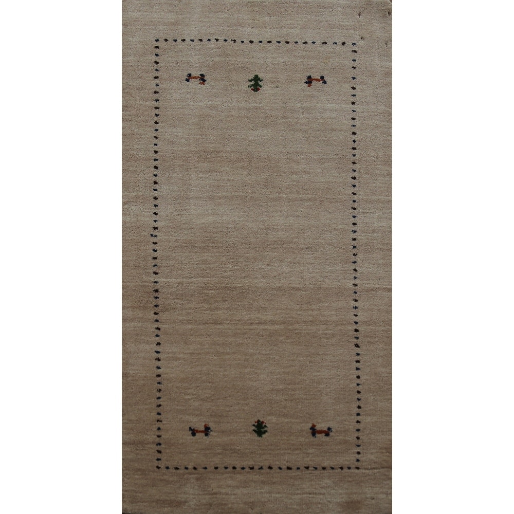 Hand Knotted Oriental 100% Wool Carpet Tribal Animal Pictorial Peach Gabbeh Runner Rug - 4' 8'' X 2' 3''