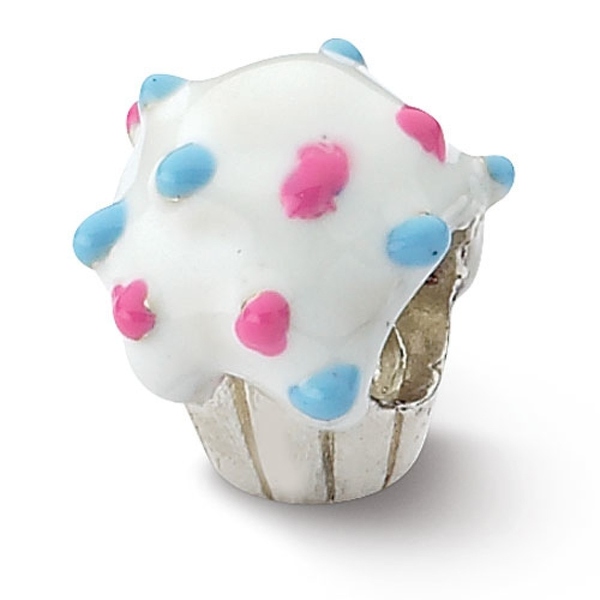 Sterling Silver Reflections Enameled Cupcake Bead (4mm Diameter Hole)