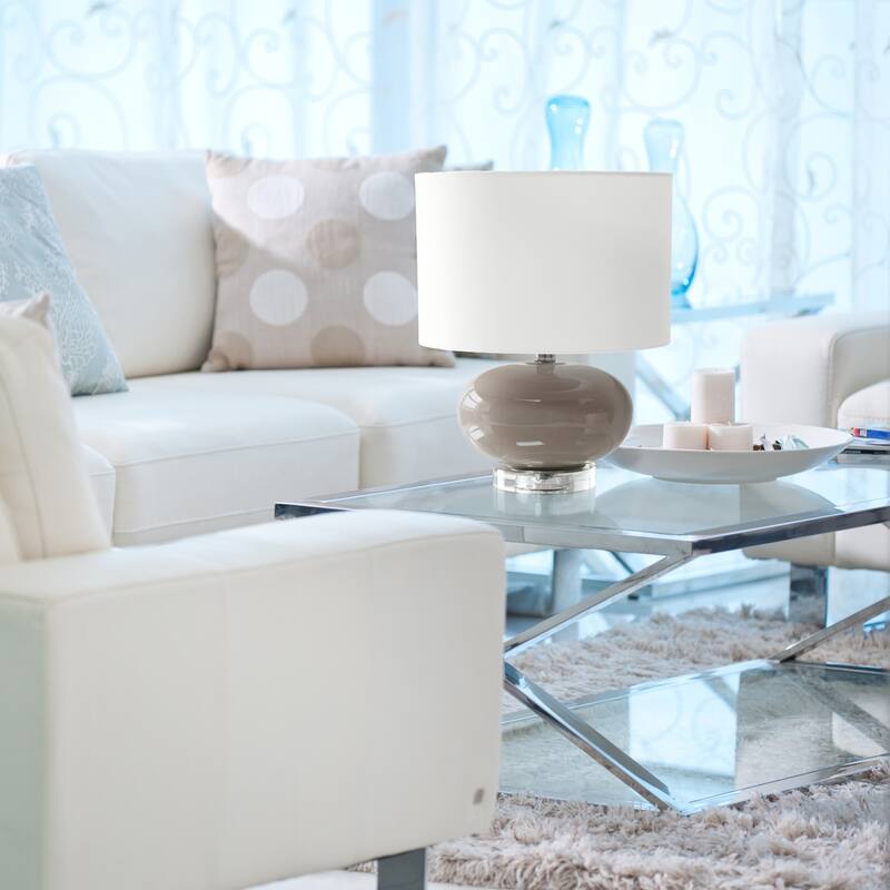 15.25 in. Gray Finish Table Lamp with White Shade, Sturdy Table Lamp for Living Rooms and Bedrooms