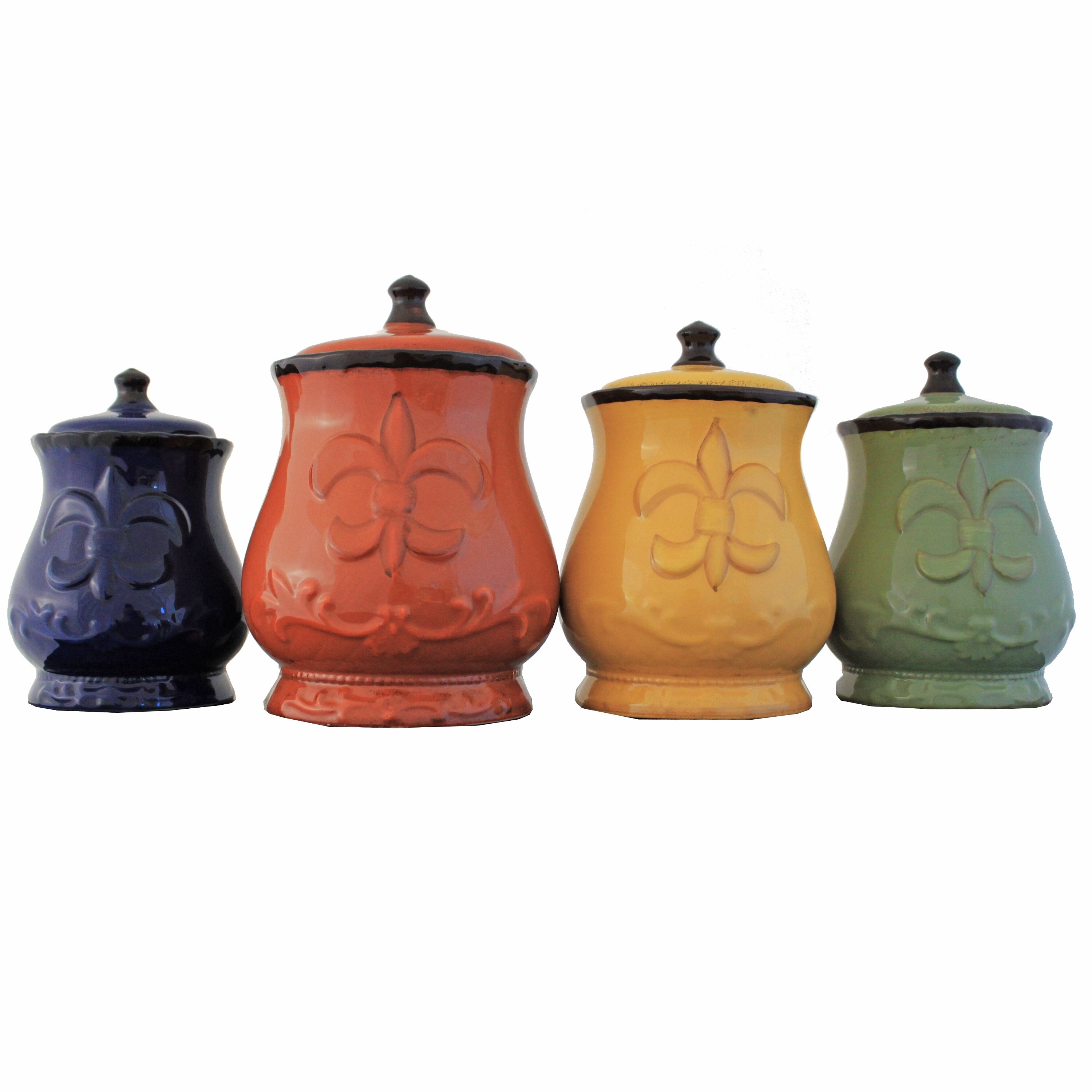 Handmade Fleur-De-Lis Food Storage Canister, Set of 4 (As Is Item)