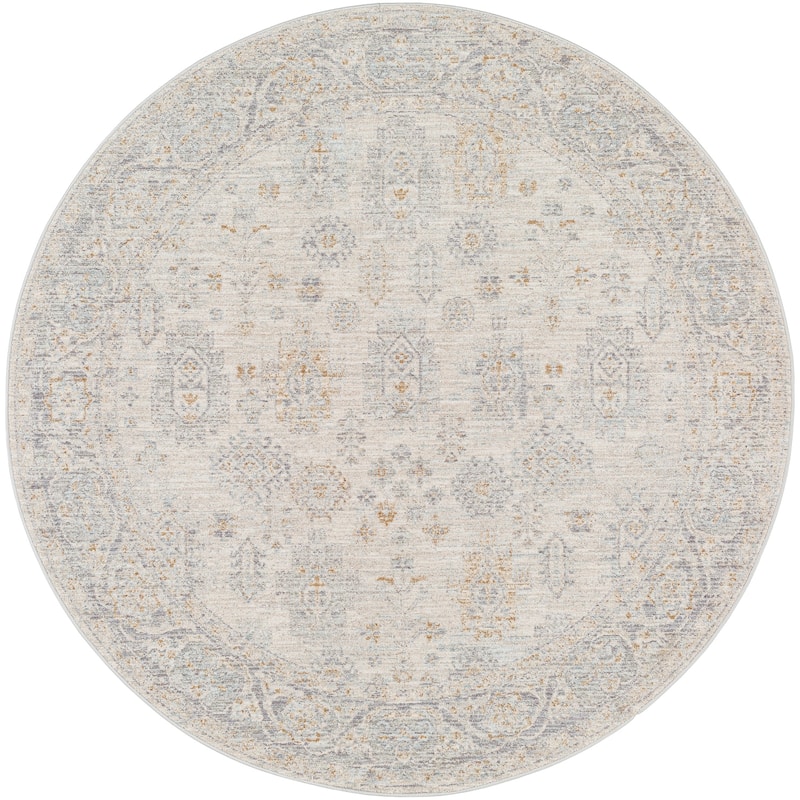 Livabliss Traditional Avant Garde Medallion Area Rug - 7'10" x 7'10" Round - Cream/Grey