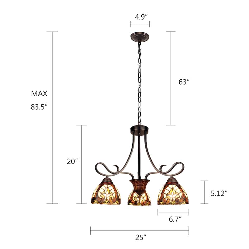 Tiffany Style Victorian Design 3-light Dark Bronze Chandelier - 20 inches high