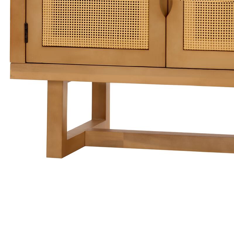 Christopher Knight Home - Modern Acacia Wood PE Cane 4-Door Storage Sideboard Cabinet with Locking Cabinets
