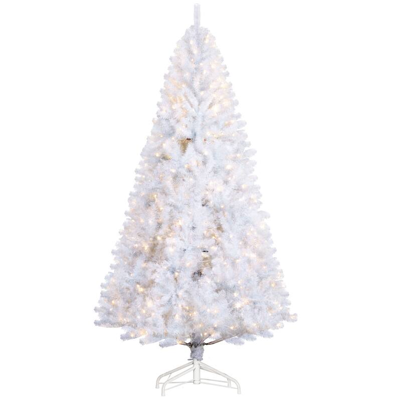 7.5' Tall Prelit Christmas Tree Douglas Fir Artificial Christmas Tree with Realistic Branches, 500 Warm White LED Lights - White