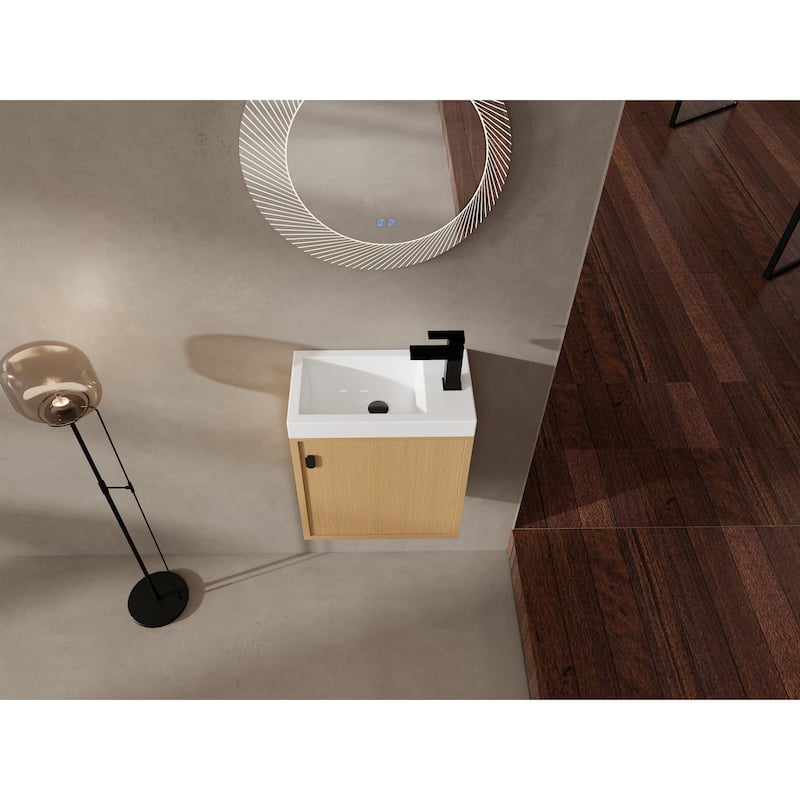 GDFStudio - Helsinki 18.5" Modern Wall-Mounted Bathroom Vanity Set with Resin Sink, Soft Closing Door & Antirust Hardware