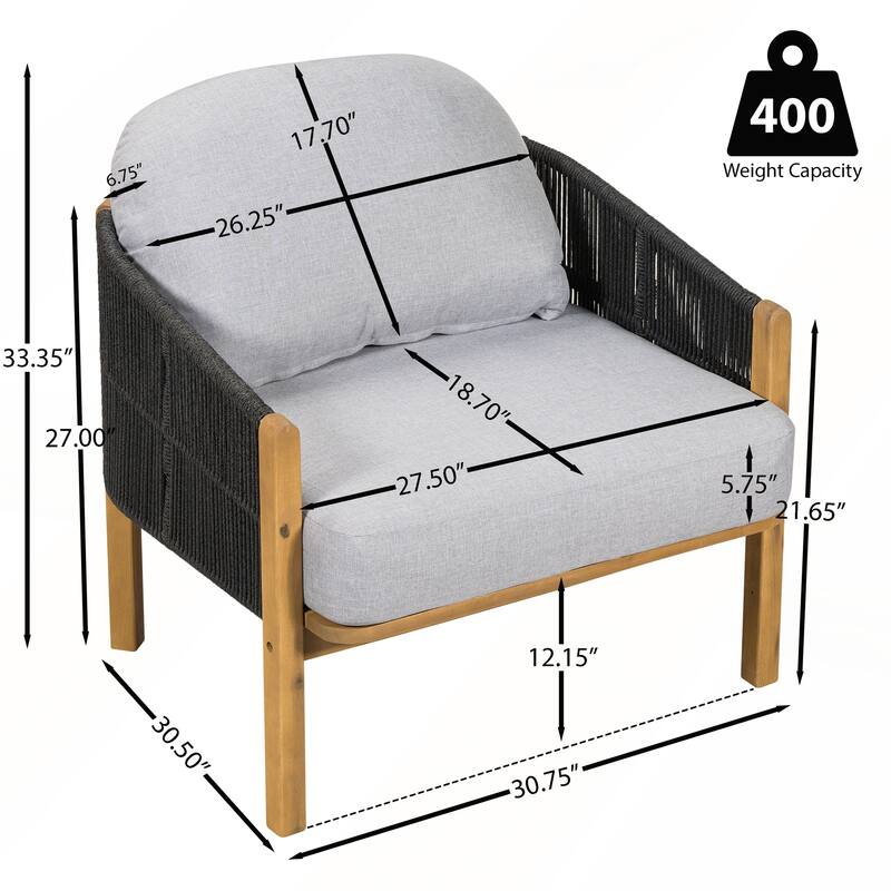 Outdoor Wood Club Chair with Beige Cushion Set of 2